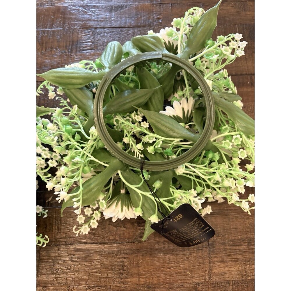 Vintage Lenox Plastic Faux Flower Candle Ring Wreath White Daisy Pair Of 2 - Picture 7 of 8